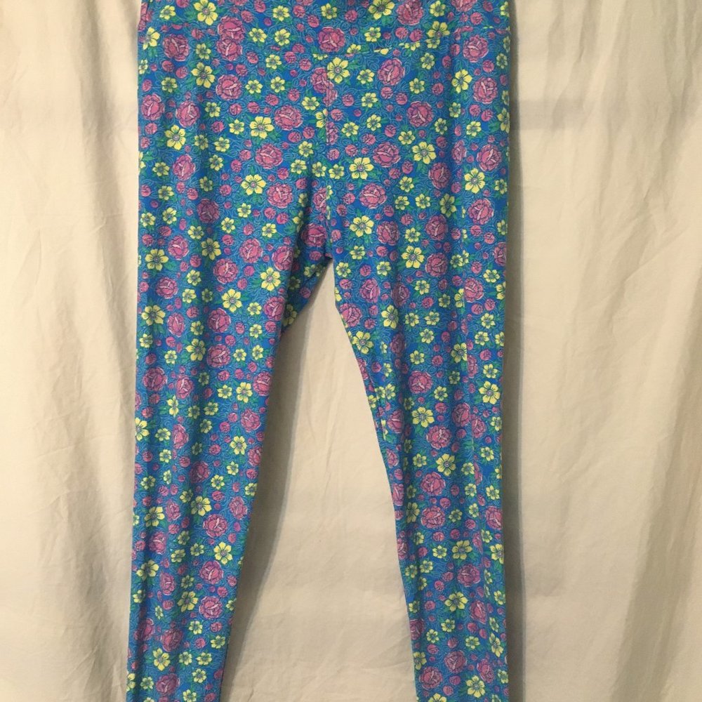 New TC Lularoe Spring Leggings Blue, Pink, Yellow